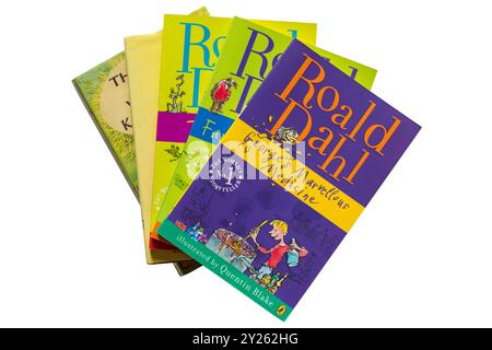 Selection of childrens books with Georges Marvellous Medicine book on top isolated on white background Stock Photo