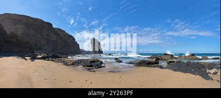 Beach at the rock Roque del Moro at the western end of Playa de Cofete in Fuerteventura Stock Photo