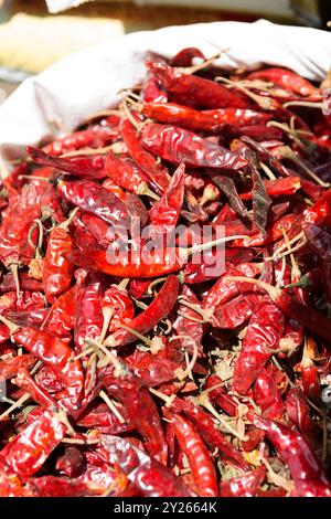 India, Kerala, Munnar, Dried chillis in street food market Stock Photo