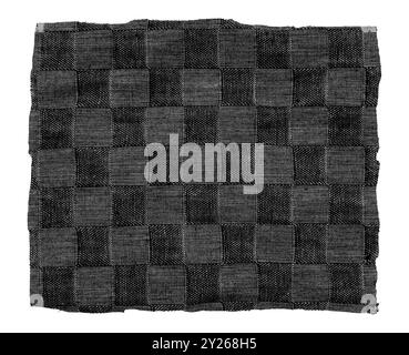 Black Piece of torn crumpled checkered fabric on a white background. Textile. Cellular tissue isolate Stock Photo