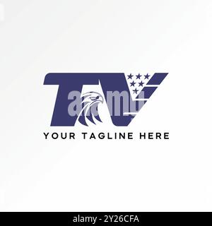 Logo design graphic concept creative premium vector stock initial TV sans serif italic font american flag eagle head. Related monogram typo television Stock Vector