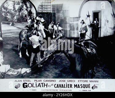 Hercules and the Masked Rider (1964) 006  - Vintage French Lobby Card Stock Photo