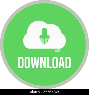 Green download icon with cloud and text. Download icon. Stock Vector