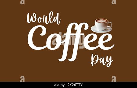 World coffee Day banner, October 1st isolated on Brown color texture background. drawing with scattered coffee beans and coffee day text, Internationa Stock Vector