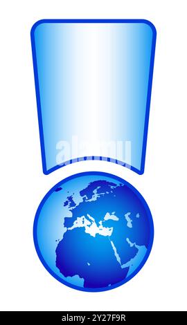 Conceptual illustration of an exclamation mark with a globe as a dot. Elements of this image furnished by NASA.  Source of map: http://visibleearth.na Stock Vector