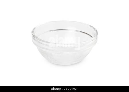 Transparent glass bowl isolated on white background with clipping path. Empty sauce bowl front view mockup. Stock Photo