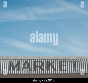 A Sign For An Outside Market In Glasgow, With Copy Space Stock Photo