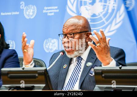 New York, New York, USA. 9th Sep, 2024. Permanent Representative of Trinidad and Tobago, DENNIS FRANCIS, gives last brief with the press on his experiences during his tenure as President of the General Assembly. He will be proceeded by Philemon Yang, former Prime Minister of Cameroon. (Credit Image: © Bianca Otero/ZUMA Press Wire) EDITORIAL USAGE ONLY! Not for Commercial USAGE! Credit: ZUMA Press, Inc./Alamy Live News Stock Photo