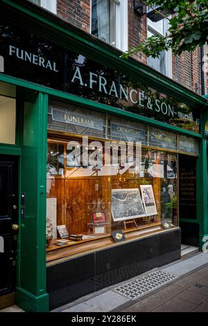 A France and Son traditional undertaker and funeral director on Lambs Conduit Street in central London. Stock Photo