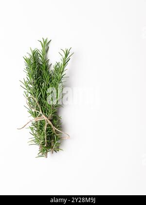 A bouquet of rosemary on white background. Vertical format and copy space. Stock Photo