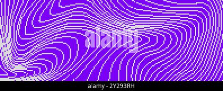 Purple dithered curved wavy texture. Grey violet pixelated glitch lines background. Digitalized distorted stripes for banner, poster, flyer, booklet. Abstract rasterized overlay wallpaper. Vector Stock Vector