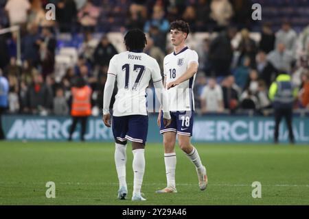 Luton, UK. 09th Sep, 2024. Luton, England, September 9th 2024: Archie Gray (18 England U21) and Jonathan Rowe (17 England U21) during the friendly game between England U21 and Austria U21 at Kenilworth Road in Luton, England (Alexander Canillas/SPP) Credit: SPP Sport Press Photo. /Alamy Live News Stock Photo