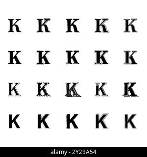 Letter K variations. Distorted letterforms set. Black and white typography. Grunge and classic styles. Stock Vector