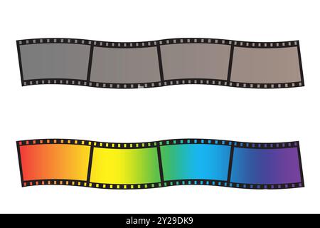 Film strip illustration. Colorful gradient film reel. Black and white film detail. Vector movie element. Stock Vector