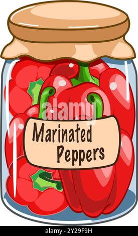Homemade marinated peppers in a glass jar, vector illustration Stock Vector