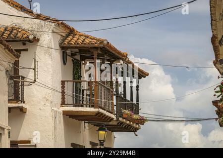 Close-up of a typical balcony at a colonial house, Santa Cruz de Mompox, Colombia, World Heritage, South America Stock Photo