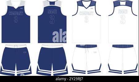 Basketball uniform Custom Design mock ups templates design for basketball club t-shirt mock up for basketball jersey. Front view, back view and side v Stock Vector