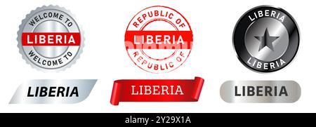Liberia Africa country state geography stamp badge sign tourist destination vacation design sticker mark set collection Stock Vector