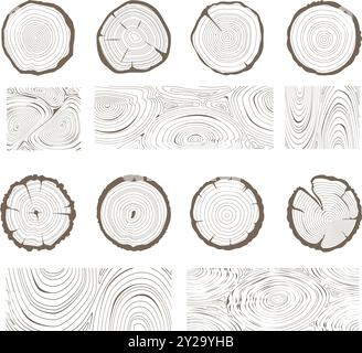 Vector Timber Log Pattern A collection of hand-drawn wooden logs and stumps of various shapes and ...