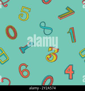 Colorful Doodle numbers seamless pattern. Vector illustration pattern Stock Vector