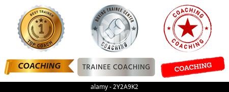 Coaching training coach mentoring teaching trainee professional education boxing exercise set design collection stamp badge Stock Vector