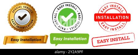 Easy installation service install update software application stamp badge trusted approved sign symbol design set collection Stock Vector
