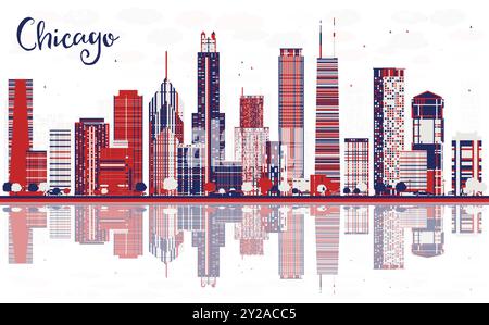 USA Skyline with Color Skyscrapers, Landmarks and Reflections. Vector ...