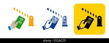 Wireless card NFC RFID access to open parking gate icon set symbol entrance contactless Stock Vector