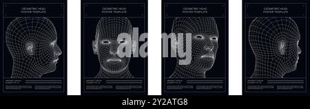 Set of abstract geometric 3d head shape poster backgrounds. Vector design elements, templates for web, flyer, poster, covers, apps, collages. Stock Vector