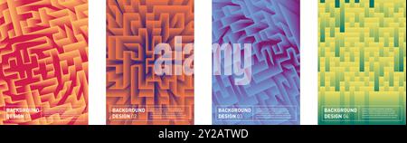 Modern abstract set of maze backgrounds. Vector design elements for web, flyer, poster, stationery, apps. Stock Vector