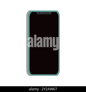 Stylish Green Bordered Smartphone Vector with Black Screen on White Background Stock Vector