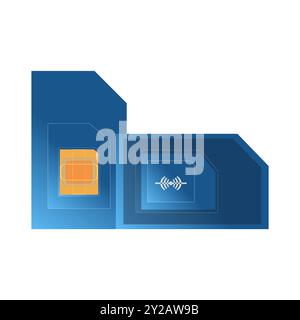 Illustration of a Blue SIM card showing both the front and back sides, isolated on a white background Stock Vector