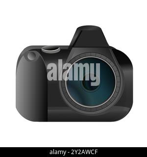 Realistic Black DSLR Camera Vector Illustration isolated on a White Background Stock Vector