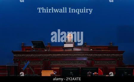 Chair of the inquiry Lady Justice Thirlwall at Liverpool Town Hall, ahead of hearings into the murders and attempted murders of babies by nurse Lucy Letby. The inquiry will examine how the nurse was able to murder babies on the Countess of Chester Hospital's neonatal unit. Letby was convicted of the murders of seven babies and the attempted murders of seven others, with two attempts on one child, when she worked on the neonatal unit at the hospital between June 2015 and June 2016. Letby is serving 15 whole-life orders - making her only the fourth woman in UK history to be told she will never b Stock Photo