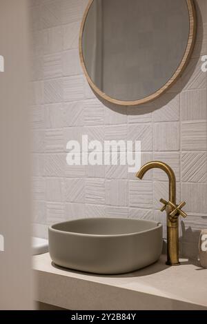 A Stylish Bathroom Sink Featuring a Modern Design That Boasts an Elegant Finish, Perfectly Crafted Stock Photo