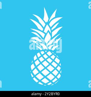 Tropical fruit pineapple logo design. Pineapple white silhouette blue background. Vector illustration Stock Vector