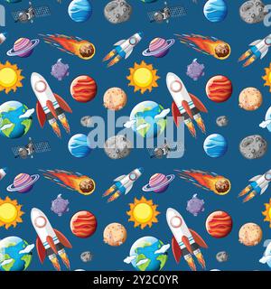 Colorful space-themed vector illustration pattern Stock Vector