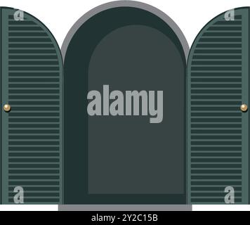 Illustration of an arched doorway with open shutters Stock Vector
