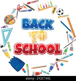 Colorful school supplies arranged in a circle Stock Vector