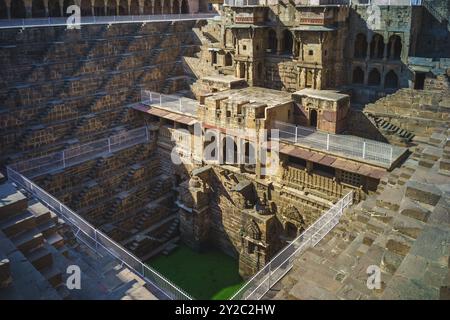 Chand Baori, a stepwell situated in the village of Abhaneri, Rajasthan, India Stock Photo