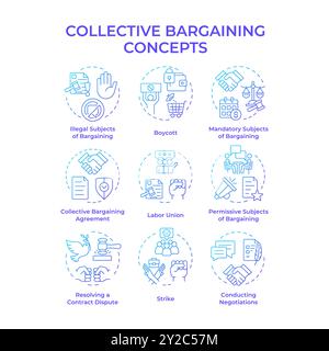Collective bargaining blue gradient concept icons Stock Vector