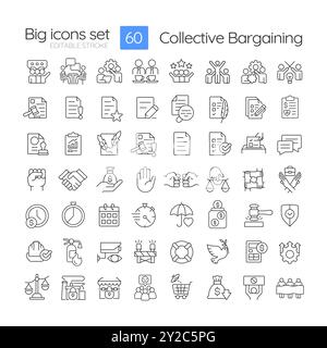 Collective bargaining linear icons set Stock Vector