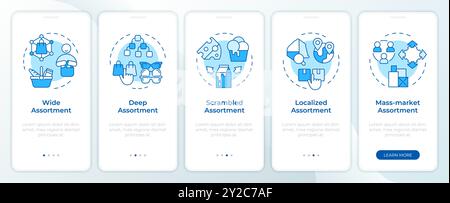 Assortment planning models blue onboarding mobile app screen Stock Vector