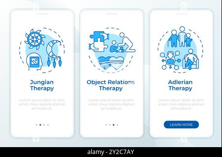 Psychodynamic therapy types blue onboarding mobile app screen Stock Vector