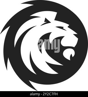 Silhouette of a lion head. Negative space animal icon. Stock Vector