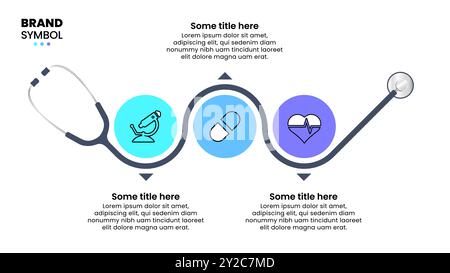 Infographic template with icons and 3 options or steps. Stethoscope. Can be used for workflow layout, diagram, banner, webdesign. Vector illustration Stock Vector