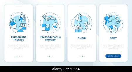 Types of therapeutic modalities blue onboarding mobile app screen Stock Vector