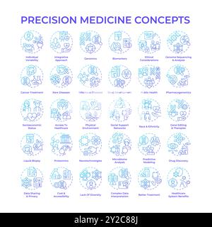 Precision medicine blue gradient concept icons Stock Vector