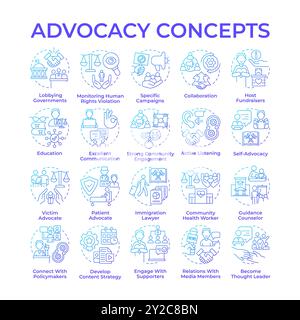 Advocacy blue gradient concept icons Stock Vector