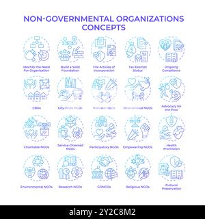 Non-governmental organizations blue gradient concept icons Stock Vector
